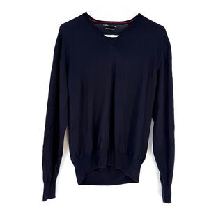 Collars & Co Sweater Merino Wool Crewneck Pullover V Neck Preppy Blue Size L